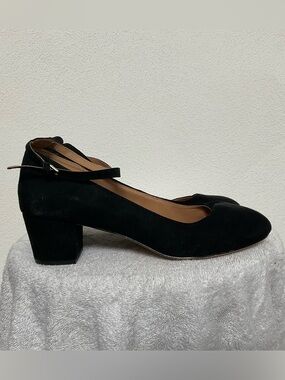 David Aaron Black Velvet Ankle Strap Round Toe Block Heels Size 10 Formal Event